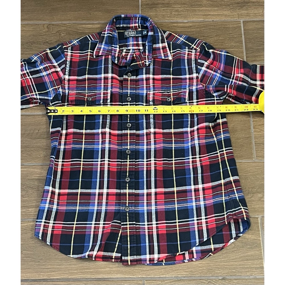 Polo Ralph Lauren Mens Medium Red Blue Plaid Long Sleeve Flannel Button Up Shirt - Picture 3 of 6